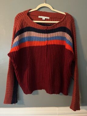 Burgundy Striped Rib-Knit Women's Sweater Mex